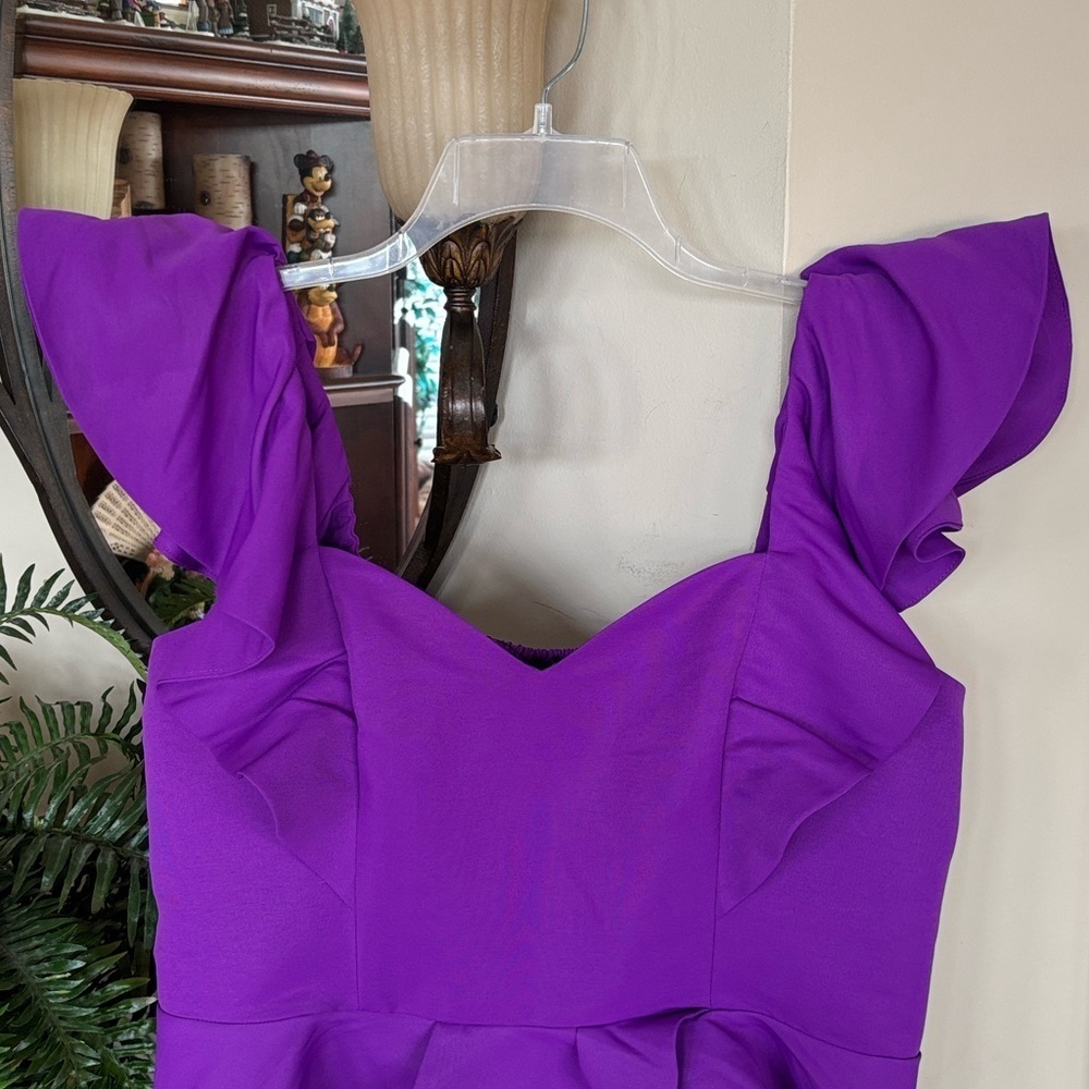 Brand New Express Purple Ruffle Crop Top Smocked Stretch Back Tailored Blouse - Picture 3 of 14